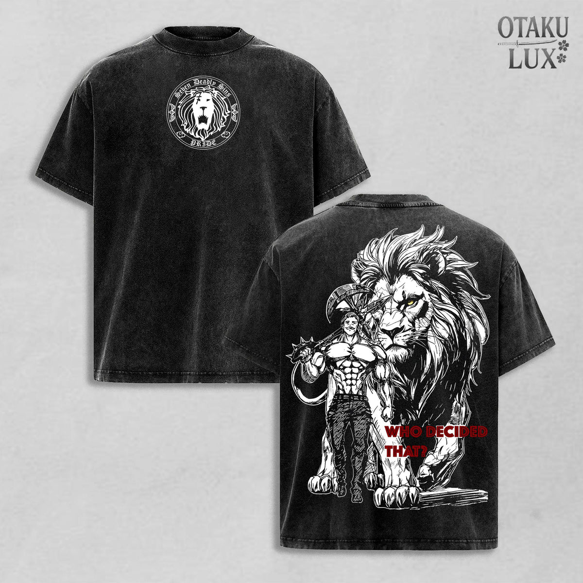 The Seven Deadly Sins Anime T Shirt Escanor Lion Sin of Pride Vintage Washed Graphic Tee Anime Streetwear Manga Shirt Otaku Clothing Anime Fan Gift