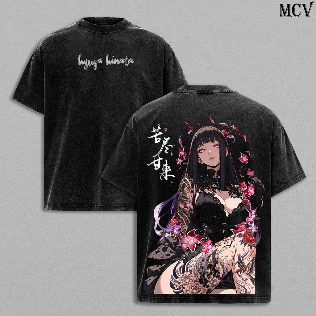Hinata Hyuga Naruto Gothic Tattoo Anime Vintage Washed Tee