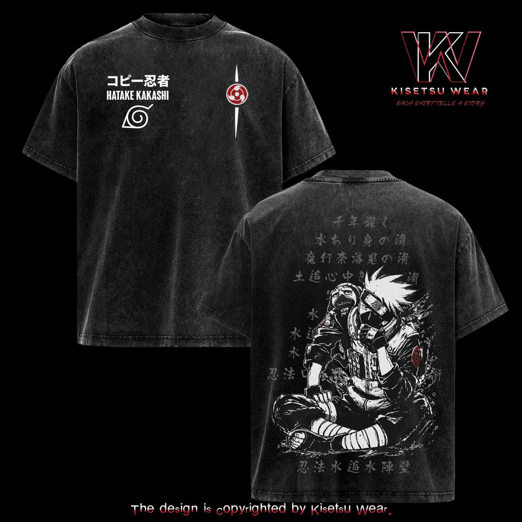 Kakashi Naruto Anime Graphic Tee Oversized Acid Washed Soft Cotton Streetwear T-Shirt Top Casual Outfit Gift Fans