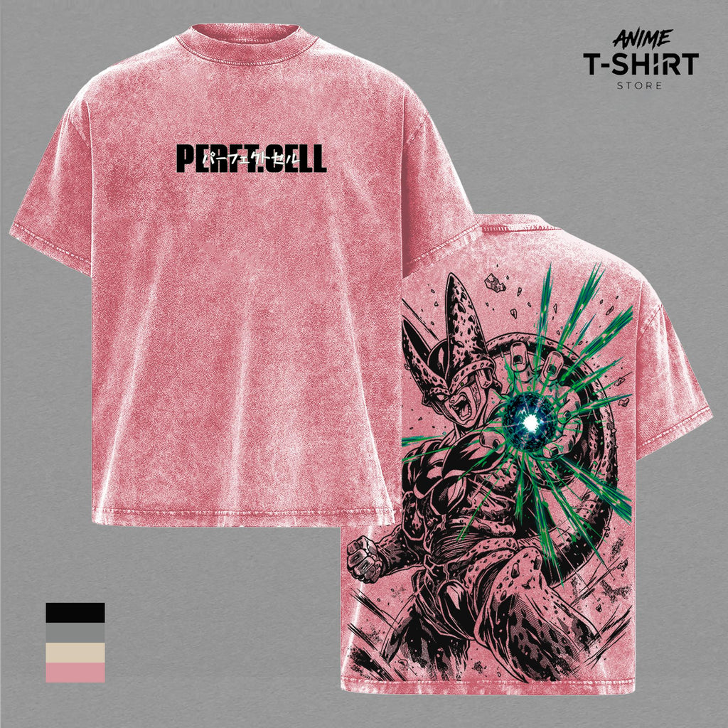 Perfect Cell DBZ T-Shirt - Perfect Cell Graphic Oversized Vintage Tee, DBZ Perfect Form Anime Merch, Washed Black Cotton Unisex