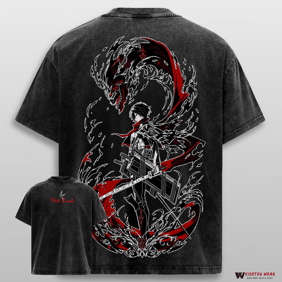 Mikasa Ackerman T Shirt – AOT Anime Tee, Vintage Washed Oversized Streetwear