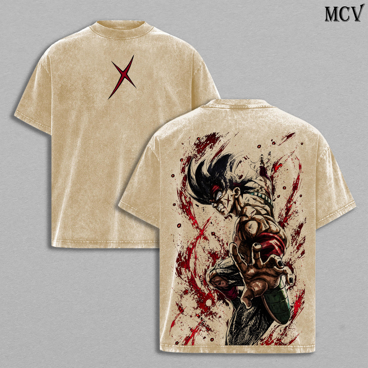 Bardock Washed Tee – DBZ Anime Manga Saiyan Father Graphic Double Printed T-Shirt, Menswear Heavy Cotton Unisex Oversize Streetwear Vintage Edition