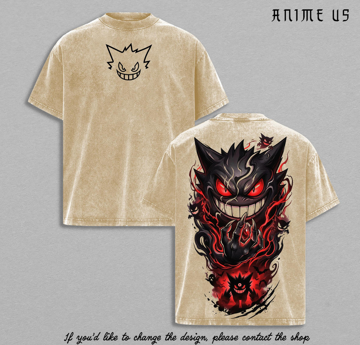 Shadow Ghost Creature Anime Graphic T Shirt Vintage Washed Oversized Streetwear Tee Dark Monster Smile Red Aura Aesthetic Unisex Gift for PKM Fans