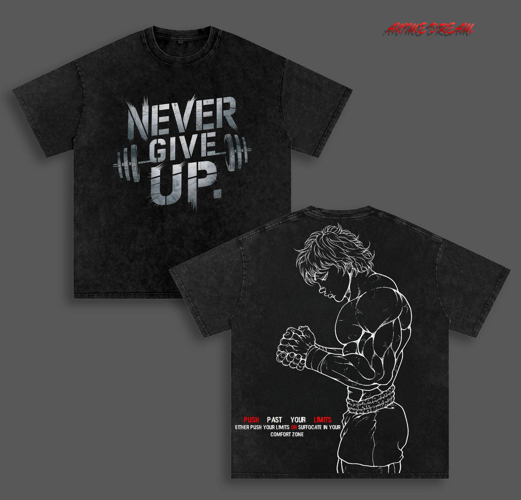 Baki Hanma Anime Double Printed Vintage Washed Tee Unisex Oversize Anime Manga Washed Heavyweight Cotton T-shirt