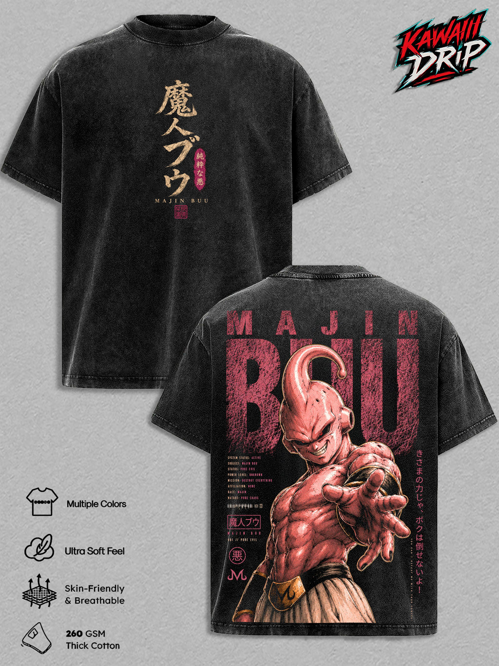 Majin Buu DBZ Anime Vintage Washed Tee
