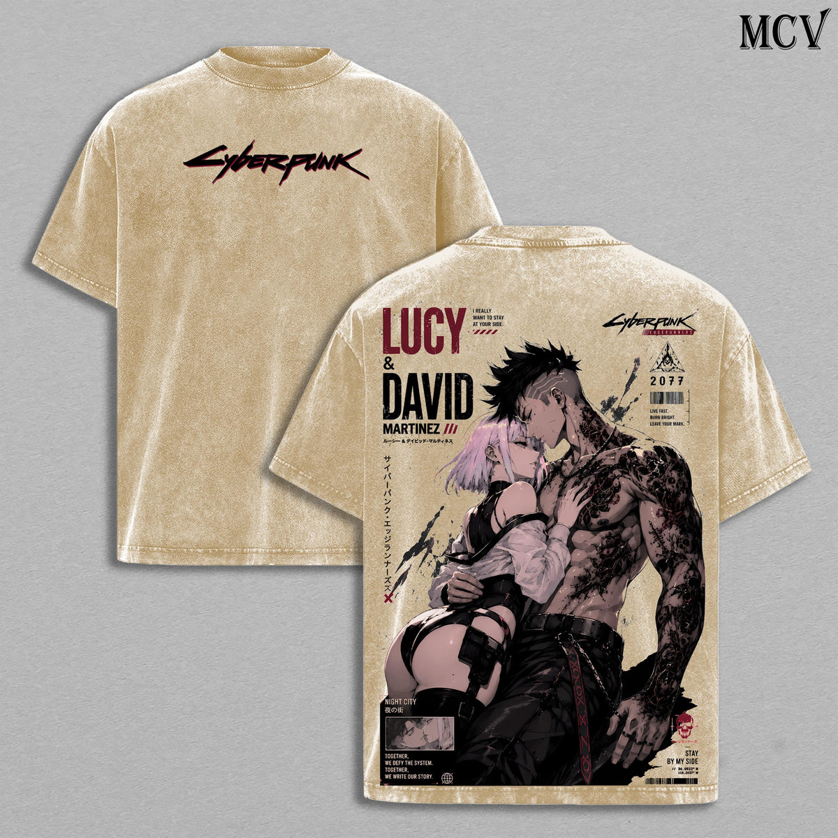 Lucy & David Martinez Cyberpunk Edgerunners Anime Vintage Washed Tee