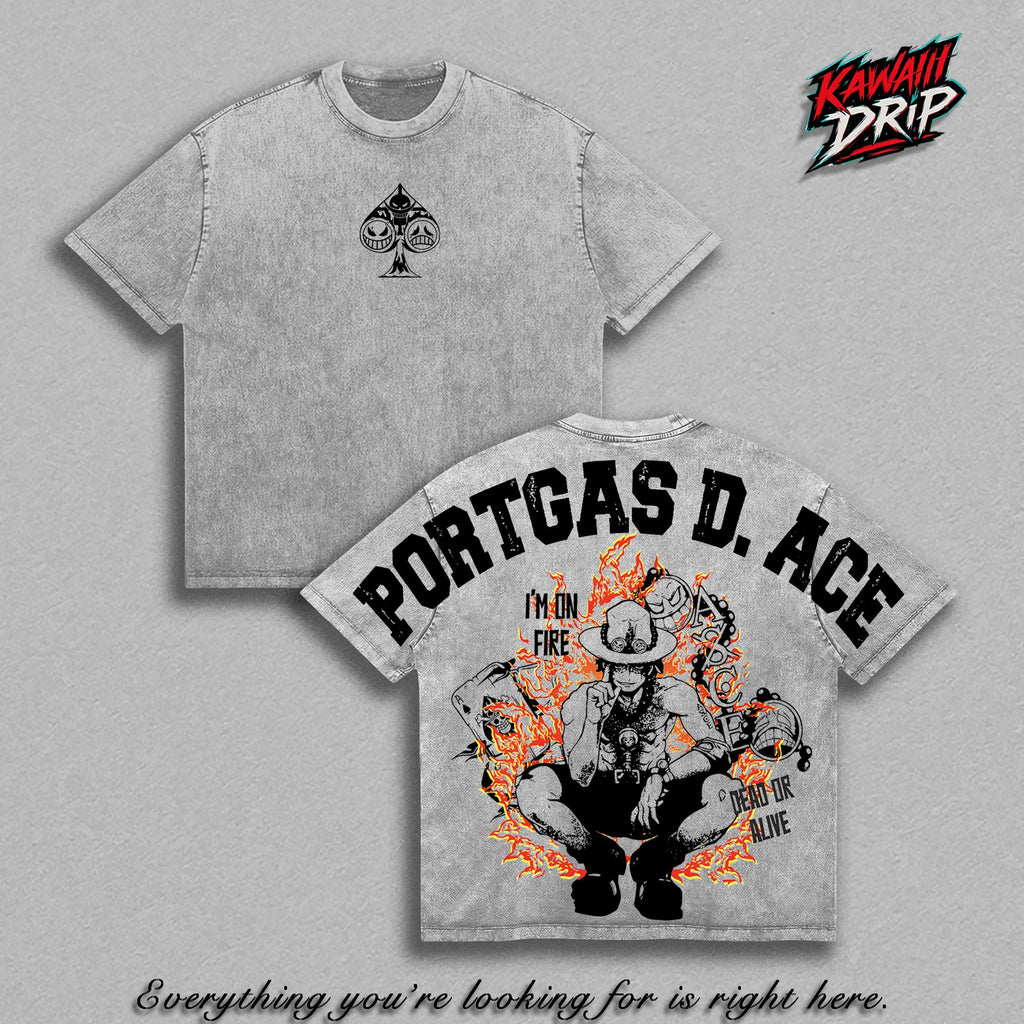 Portgas D. Ace One Piecee Fire Fist Ace Anime Vintage Washed Tee