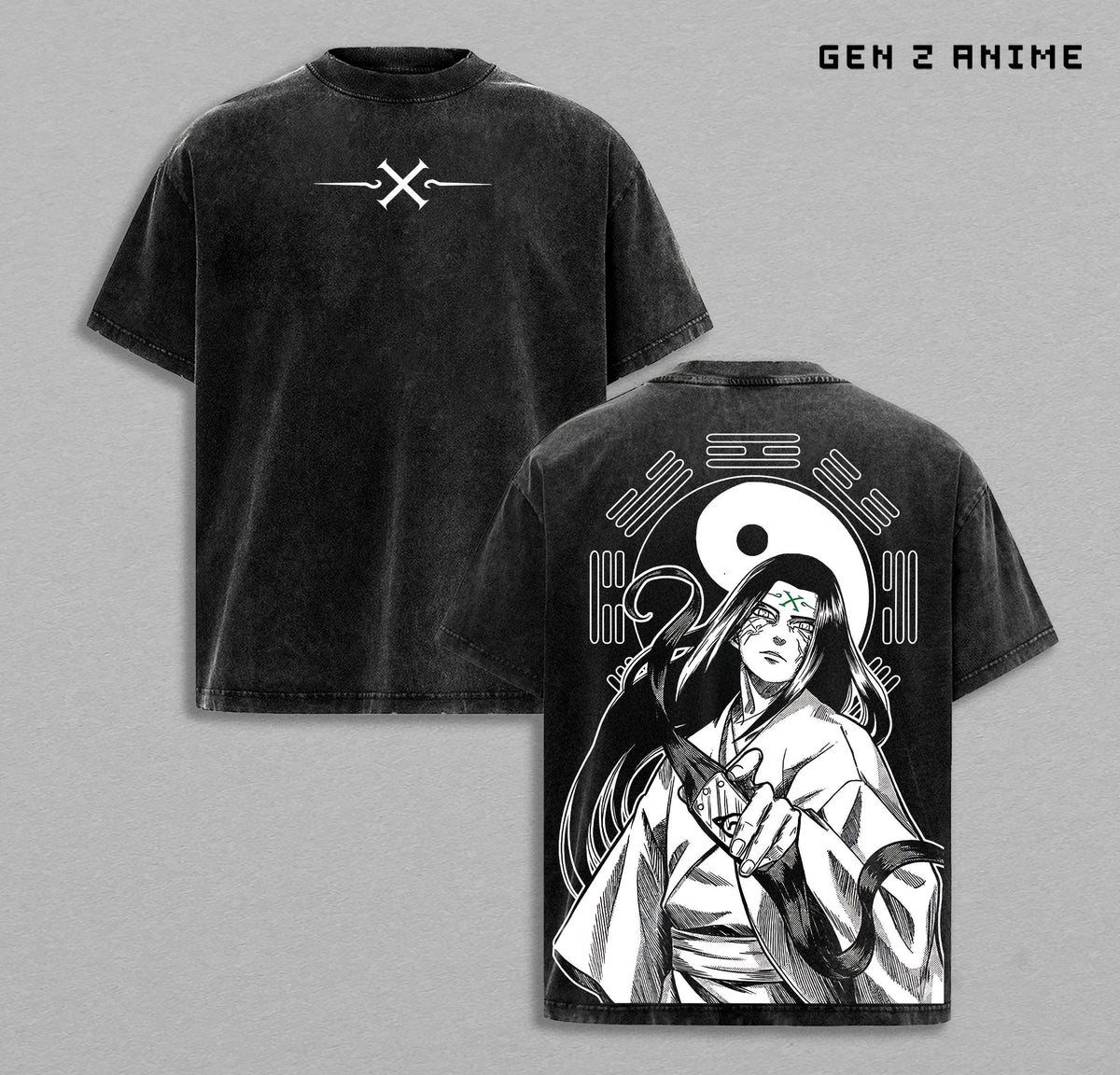 Neji Hyuga Byakugan Vintage Washed Oversized T Shirt Naruto Anime Manga Graphic Tee Streetwear Unisex Heavyweight Cotton