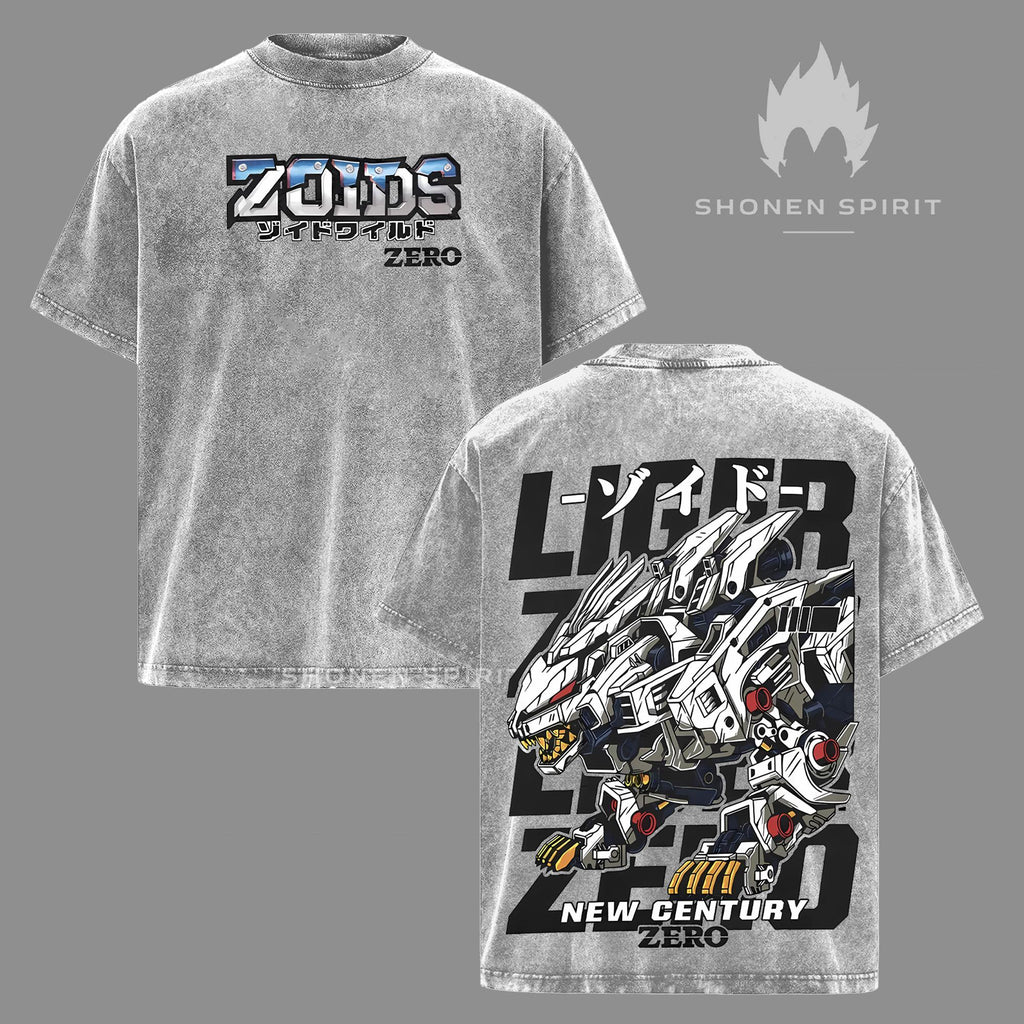 Liger Zero Zoids New Century Zero T-Shirt, Oversized Washed Vintage Anime Tee, Mecha Robot Graphic Shirt, Retro 90s Japanese Anime Streetwear