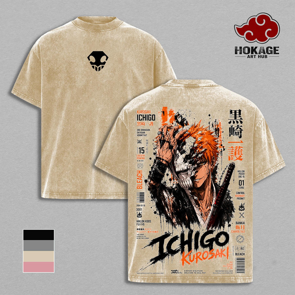Ichigo Bleach Hollow Mask Anime Double Printed Vintage Washed Tee