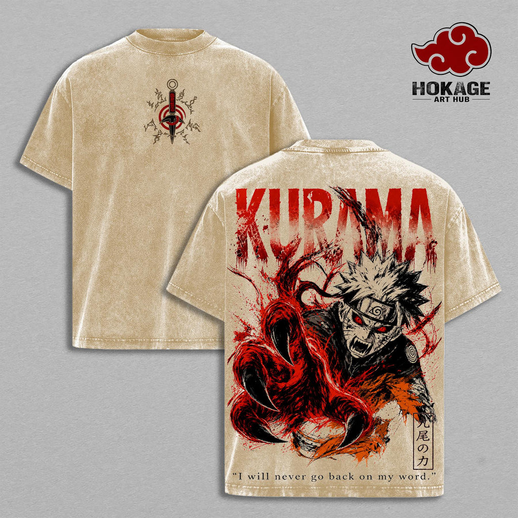 Kurama Sharingan Naruto Anime Vintage Washed Tee