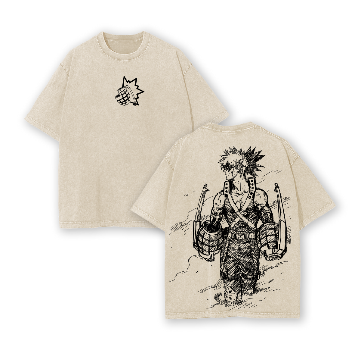 Bakugo Vintage Oversized Washed T-Shirt – Heavy Cotton Anime Graphic Tee