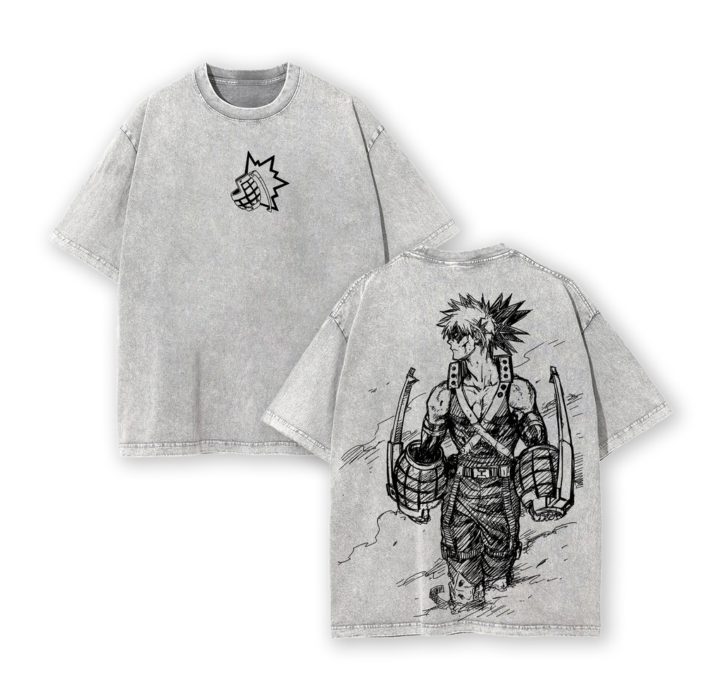 Bakugo Vintage Oversized Washed T-Shirt – Heavy Cotton Anime Graphic Tee