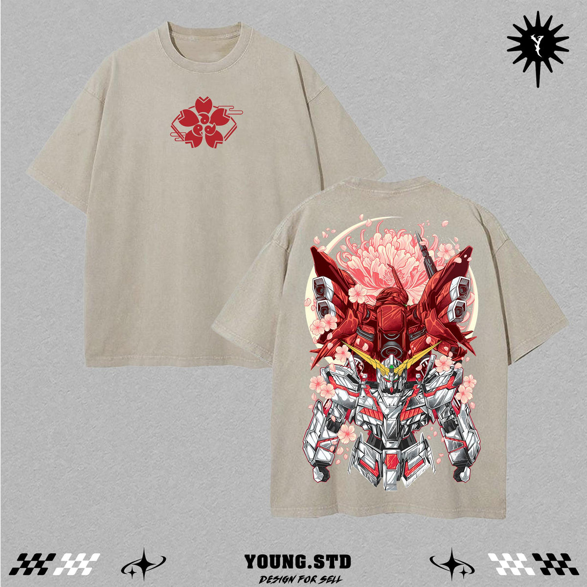 Cherry Blossom Gundam Anime Vintage Washed Tee