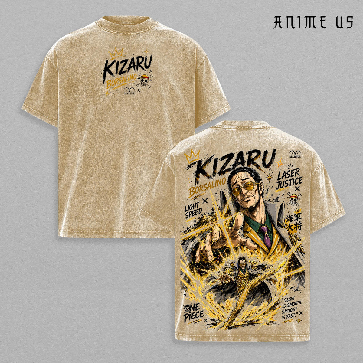 Kizaru Borsalino Vintage Washed T-Shirt One Piece Anime Graphic Tee Marine Admiral Oversized Streetwear Shirt Manga Fan Gift