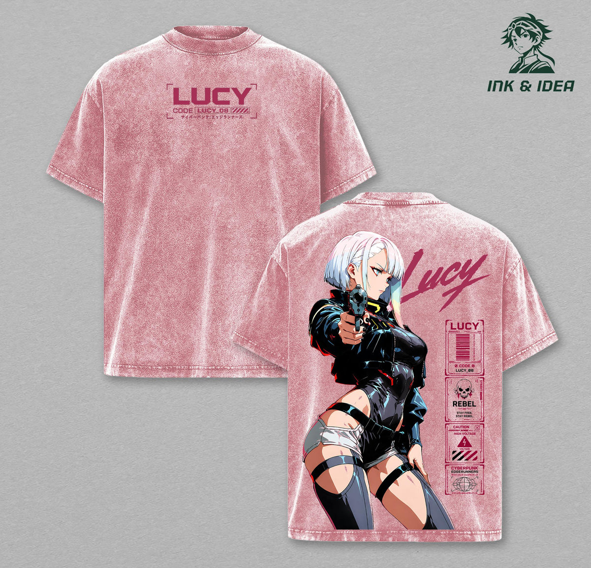 Lucy Cyberpunk Edgerunners Neon Night City Anime Vintage Washed Tee