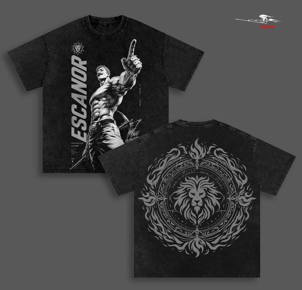 Escanor The Seven Deadly Sins V.4 Anime Double Printed Vintage Washed Tee Unisex Oversize Heavyweight Cotton T-shirt for Anime Fans and Lovers