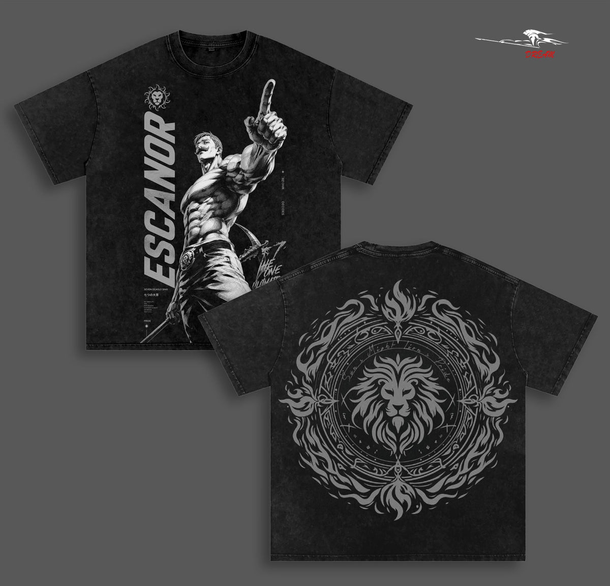 Escanor The Seven Deadly Sins V.4 Anime Double Printed Vintage Washed Tee Unisex Oversize Heavyweight Cotton T-shirt for Anime Fans and Lovers