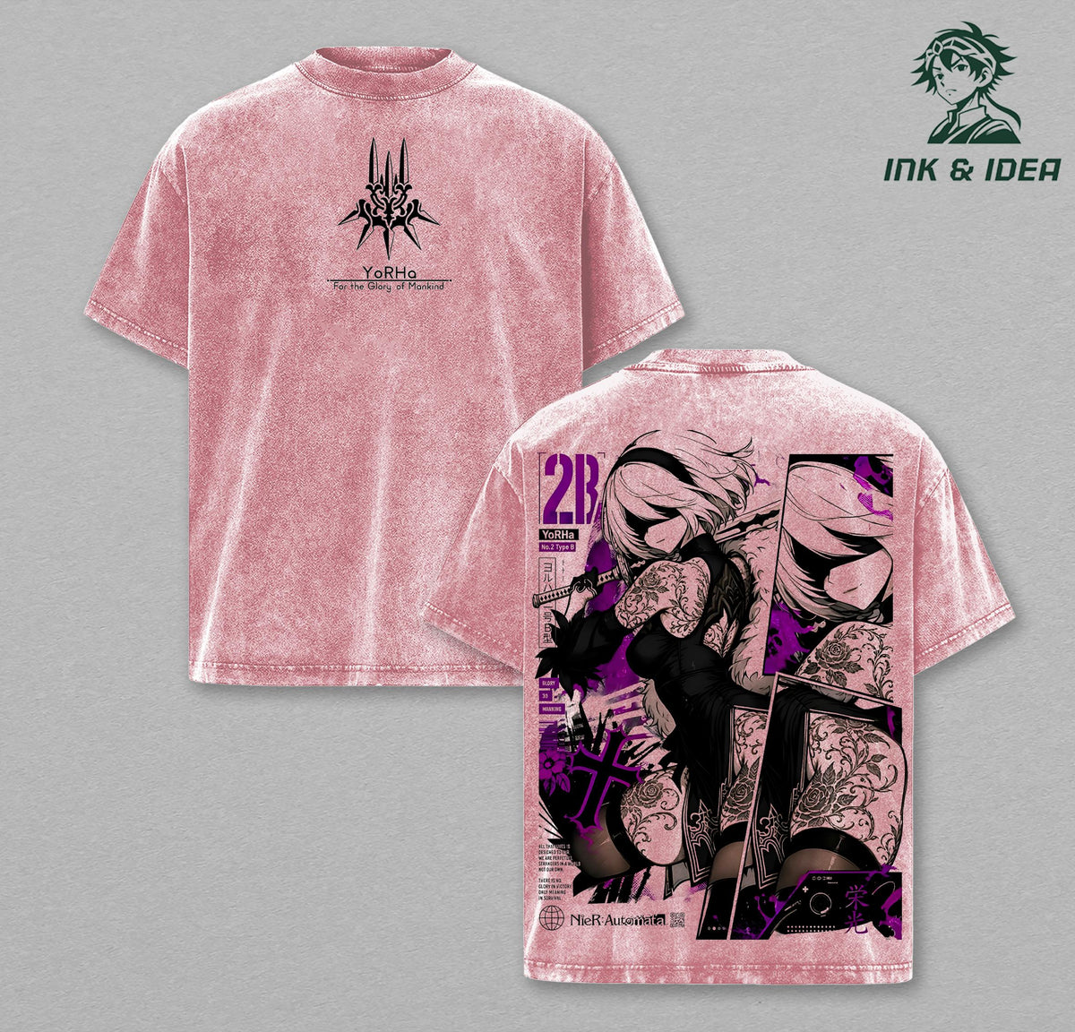 2B NieR Automata YoRHa No.2 Type B Anime Vintage Washed Tee