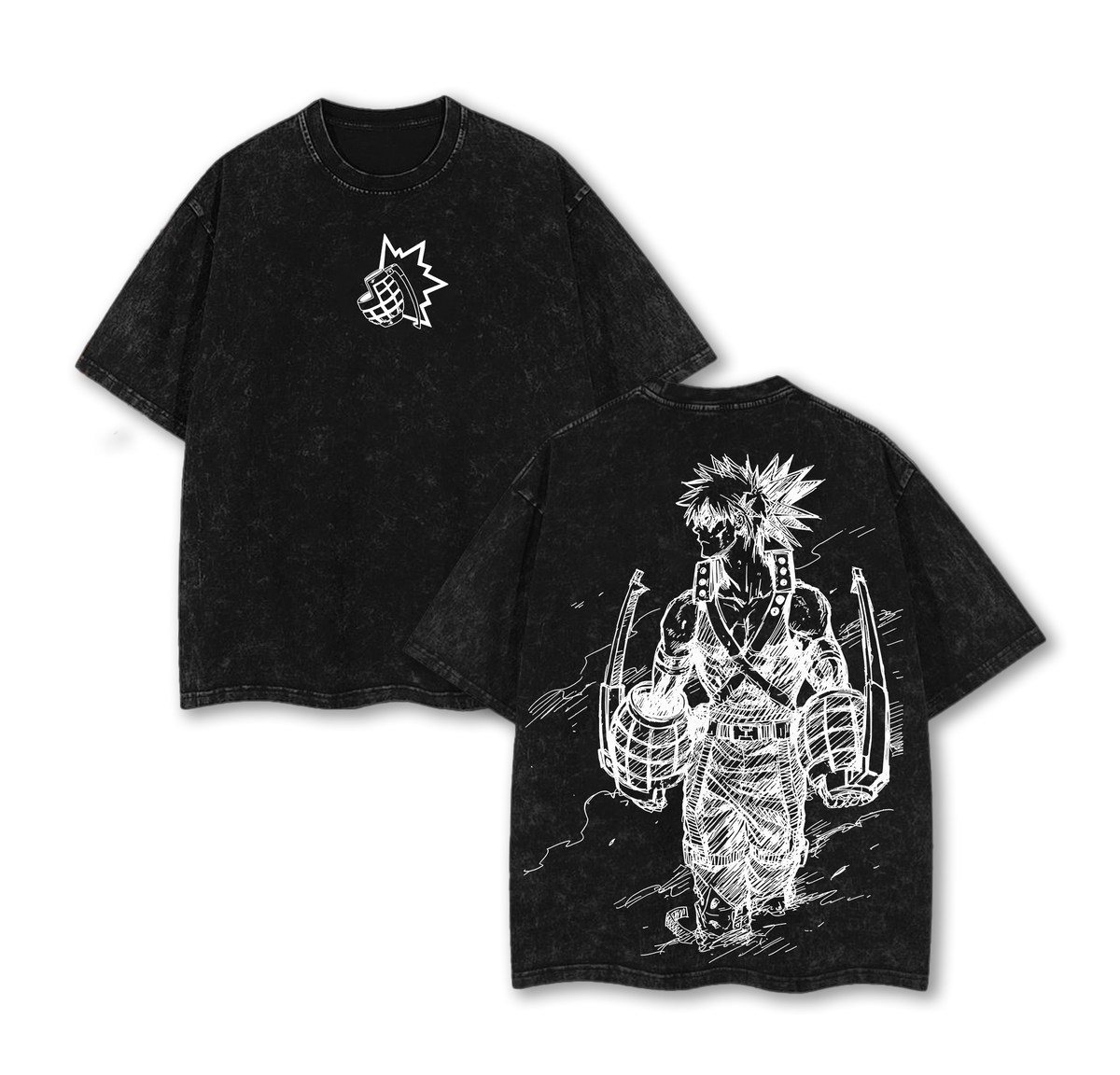 Bakugo Vintage Oversized Washed T-Shirt – Heavy Cotton Anime Graphic Tee