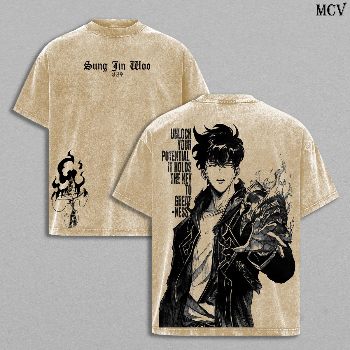 Retro Sung Jin-Woo Solo Leveling Anime Vintage Washed Tee