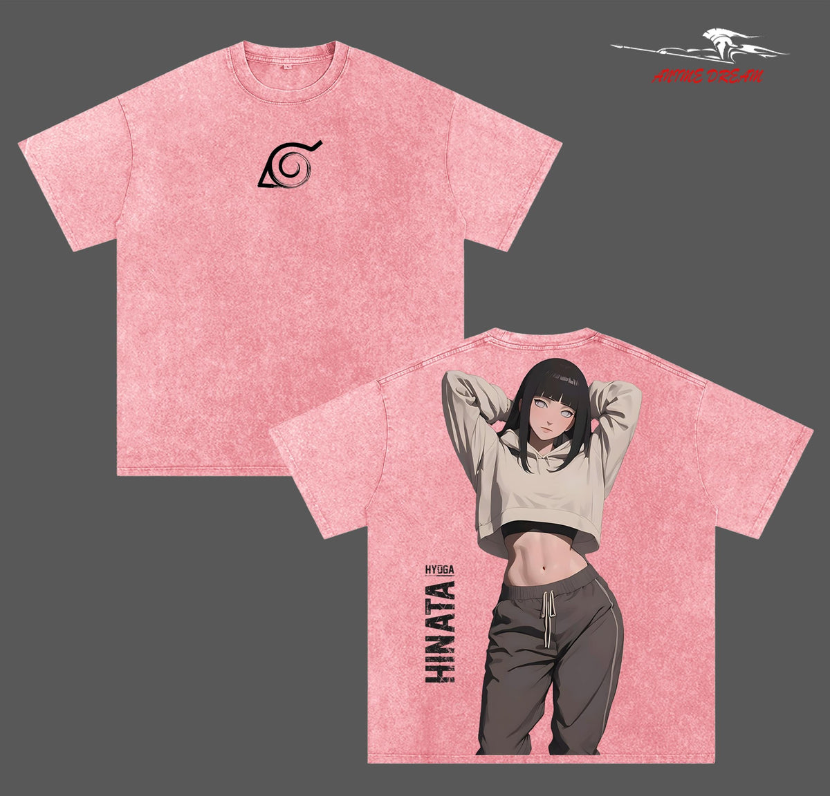 Hinata Hyuga Naruto Anime Double Printed Vintage Washed Tee Unisex Oversize Anime Manga Washed Heavyweight Cotton T-shirt