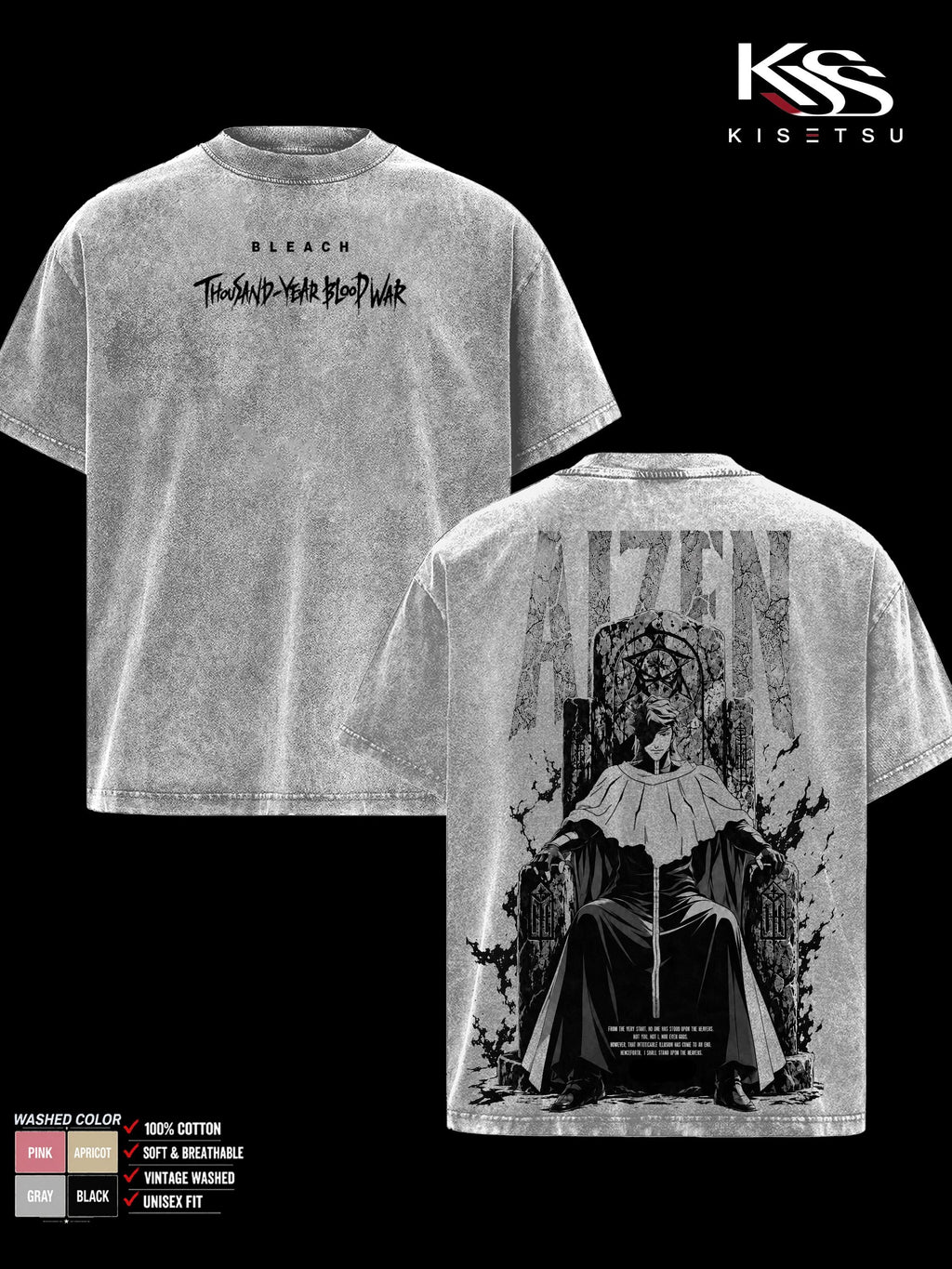 Sosuke Aizen Bleach TYBW Throne Anime Vintage Washed Tee