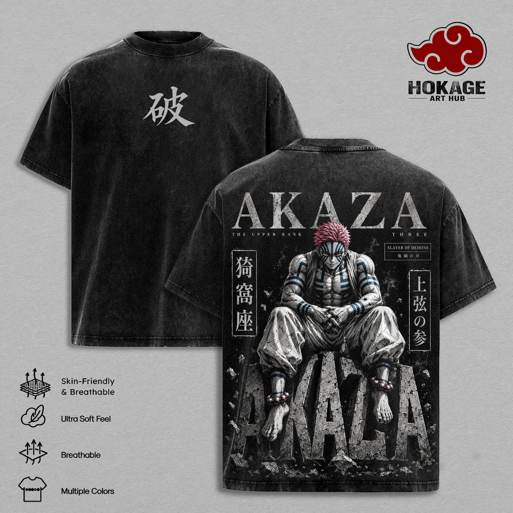 Akaza Infinity Castle Demon Slayer Anime Vintage Washed Tee