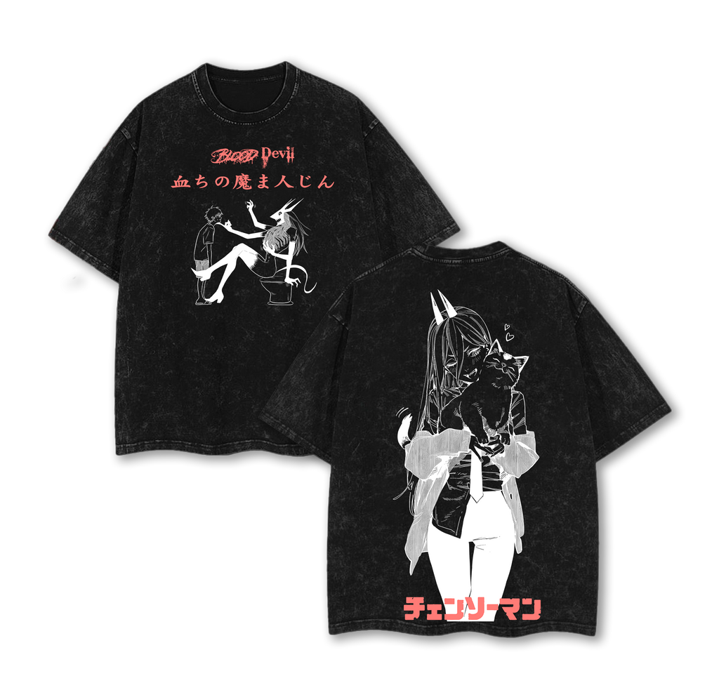 Blood Devil Chainsaw Man Anime Double Printed Vintage Washed Tee