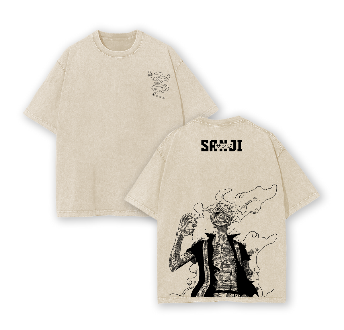 Sanji One Piece T-Shirt Washed | Vintage Oversized Heavy Cotton Anime Tee