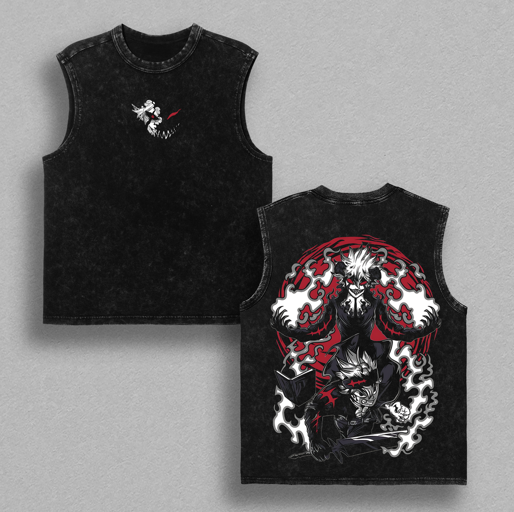 Asta x Black Clover Anime Double Printed Lightweight Washed Tee Aesthetic Anime Streetwear Liebe Asta Demon Form Shirt Magic Knight Black Clover merch