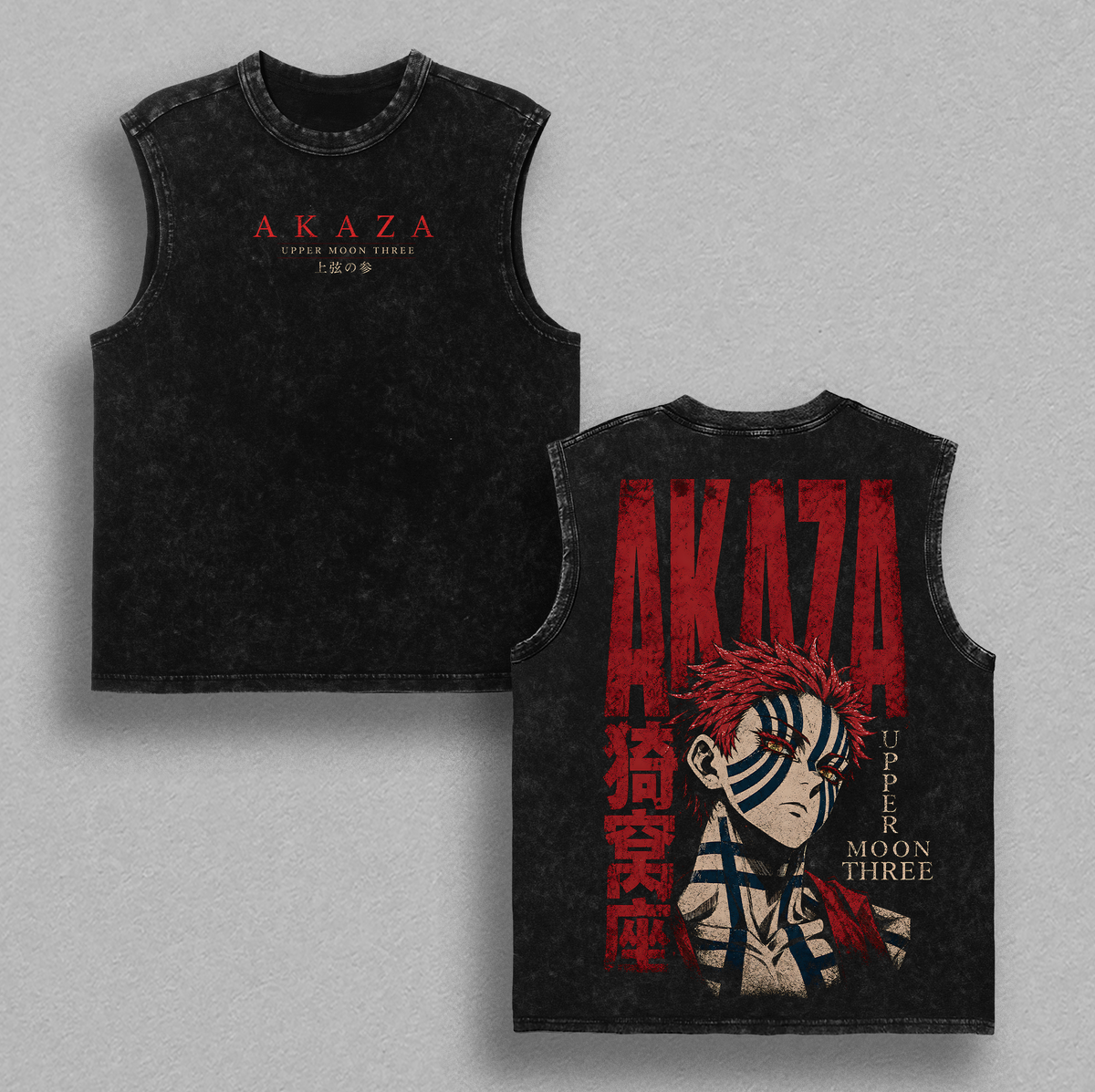 Akaza Demon Slayer Upper Moon Three Infinity Castle Anime Double Printed Vintage Washed Tee Unisex Oversize Manga Heavyweight Cotton T-Shirt