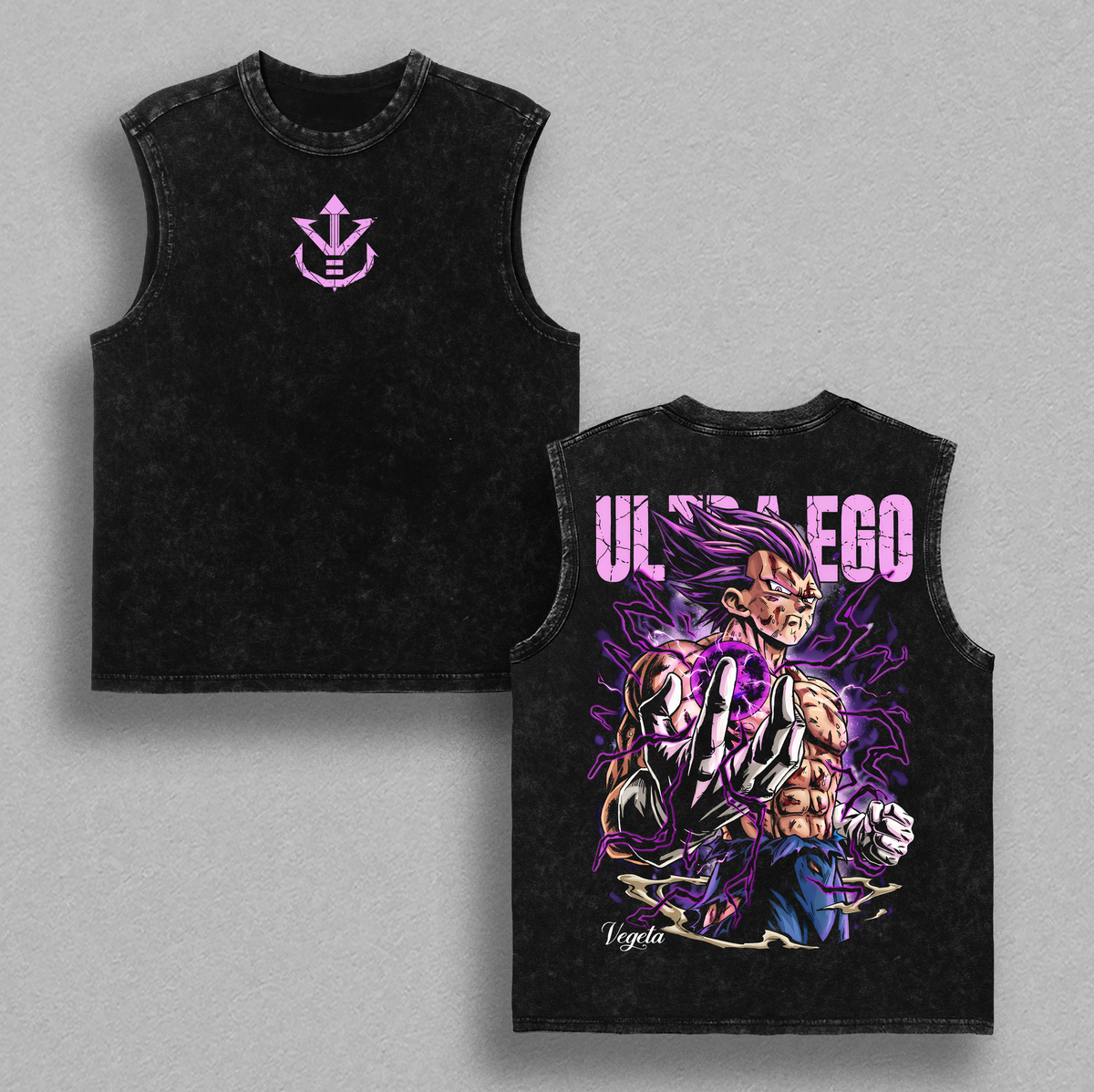 Ultra Ego Saiyan Prince Anime Shirt Purple Power Awakening Vintage Washed Oversized Anime Streetwear Graphic Tee
