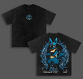 Vintage Lucario Acid Washed T-Shirt Unisex Oversized Anime Manga T-Shirt Heavyweight Cotton Tee for Anime Fans