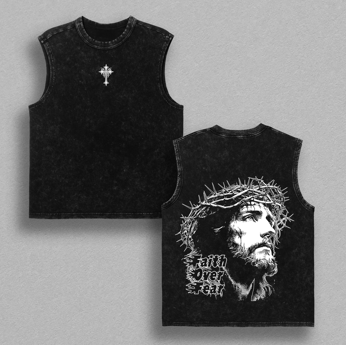 Faith Over Fear Jesus Christ Christian Vintage Washed Tee