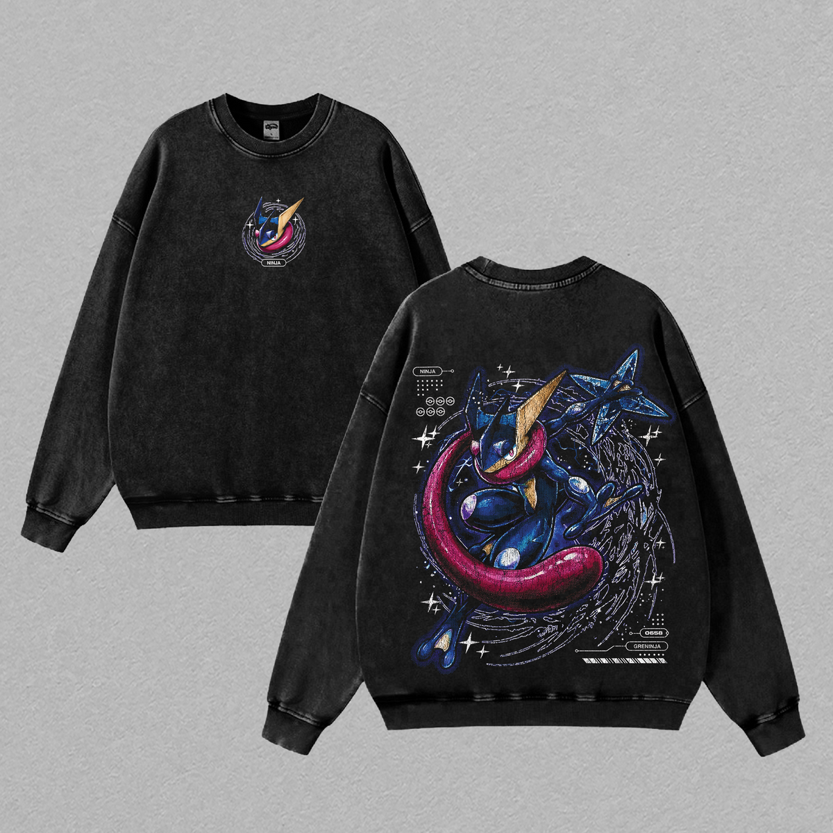 Vintage Greninja Acid Washed T-Shirt Unisex Oversized Anime Manga T-Shirt Heavyweight Cotton Tee for Anime Fans