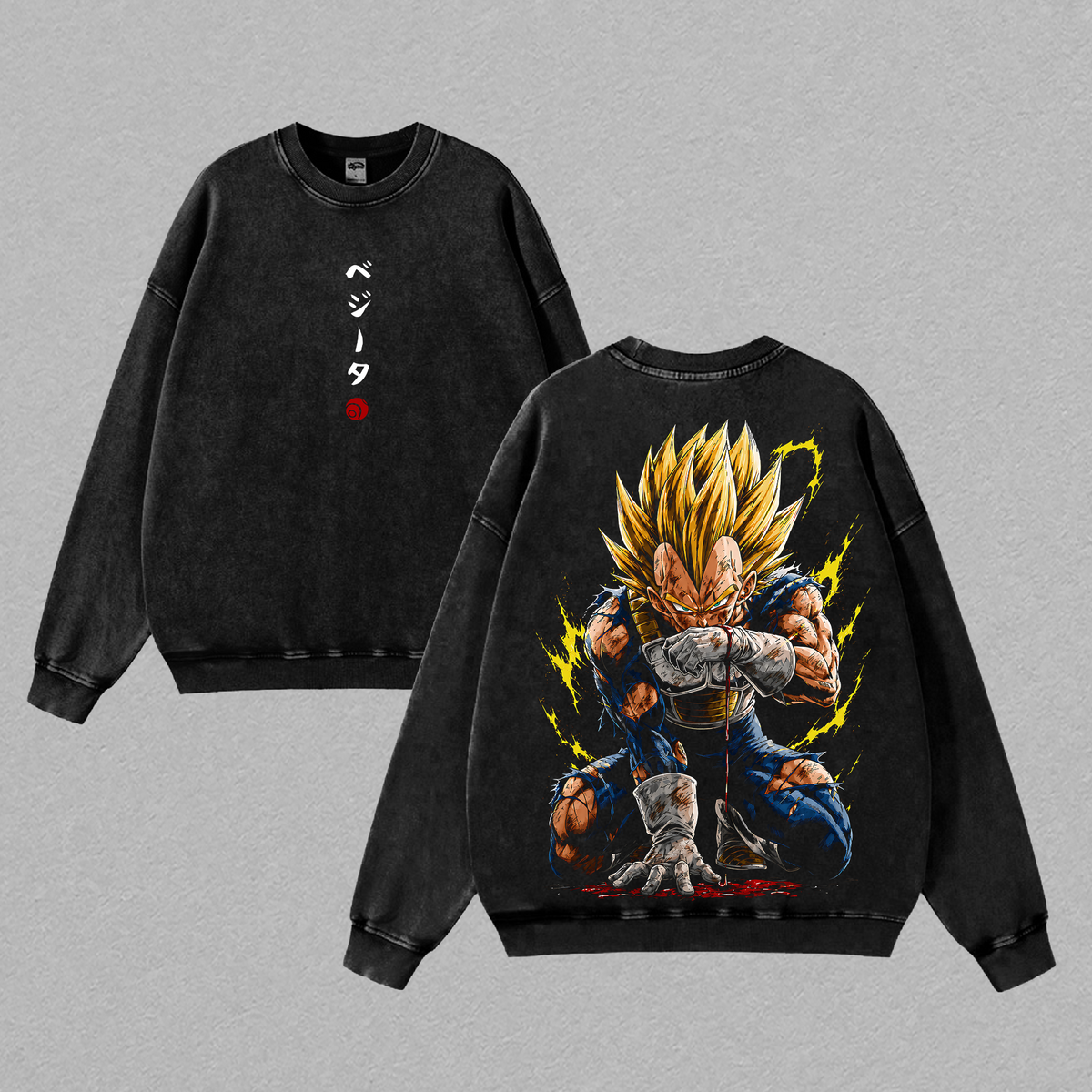 Saiyan Prince Golden Warrior Vintage Washed Oversized Tee, Super Power Anime Fighter Heavyweight Cotton Streetwear Graphic Shirt