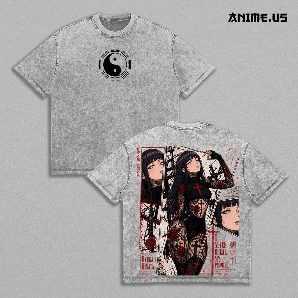 Hinata Hyuga Cross Red Rose Dark Aesthetic Naruto Anime Vintage Washed Tee Heavy Cotton Streetwear Graphic Shirt Manga Gift
