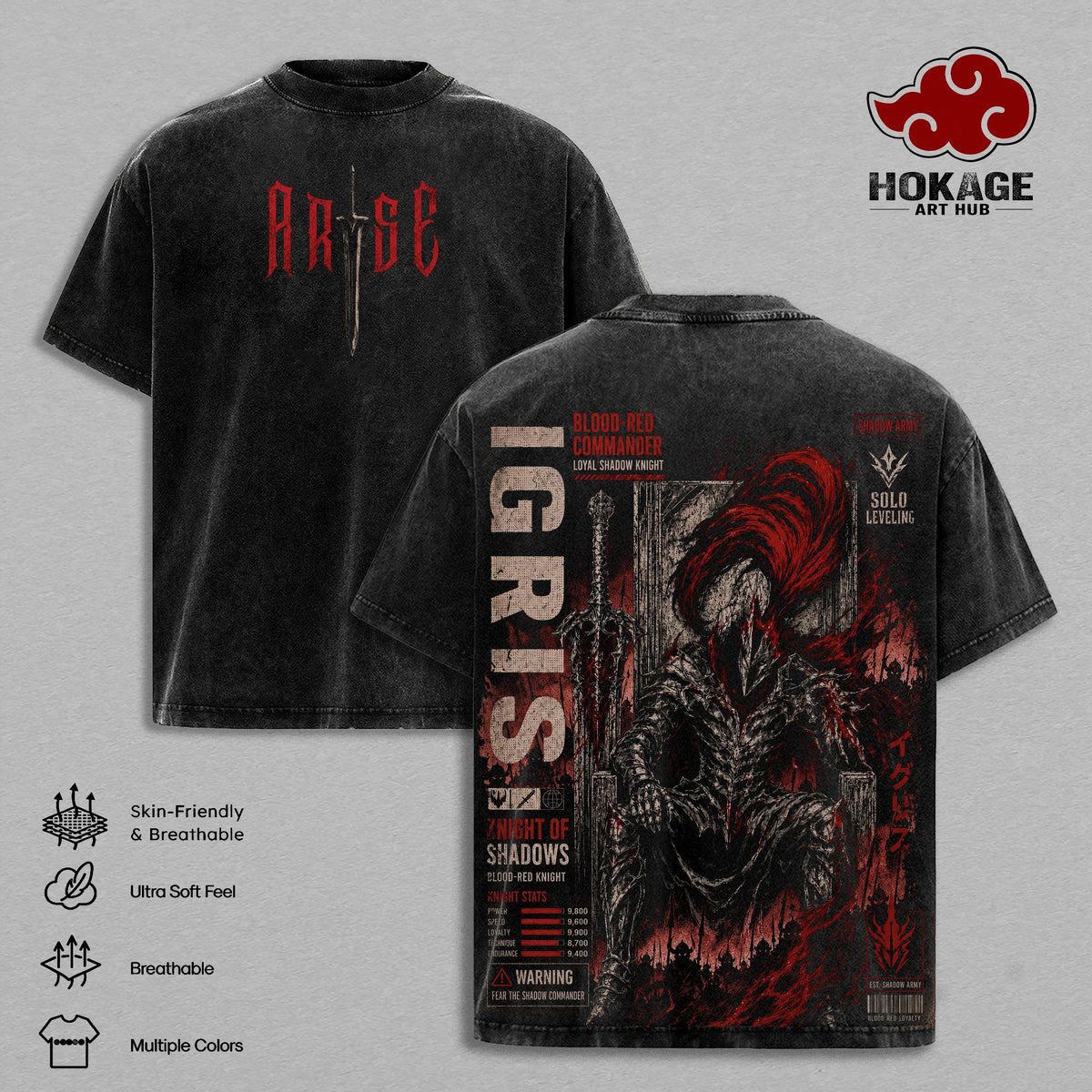 Igris Solo Leveling Blood Red Commander Anime Vintage Washed Tee