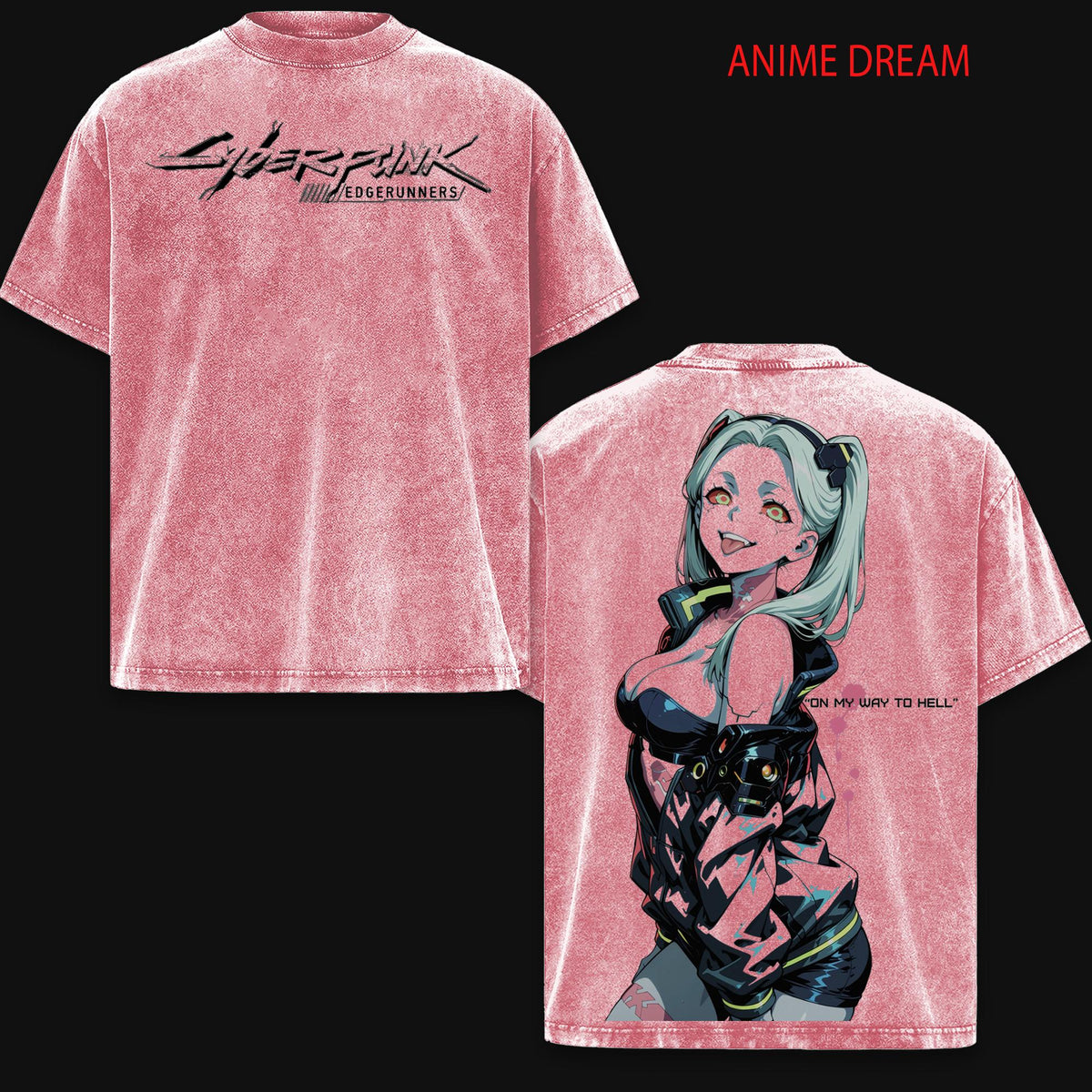 Rebecca Cyberpunk Edgerunners Anime Double Printed Vintage Washed Tee Unisex Oversize Anime Manga Washed Heavyweight Cotton T-shirt
