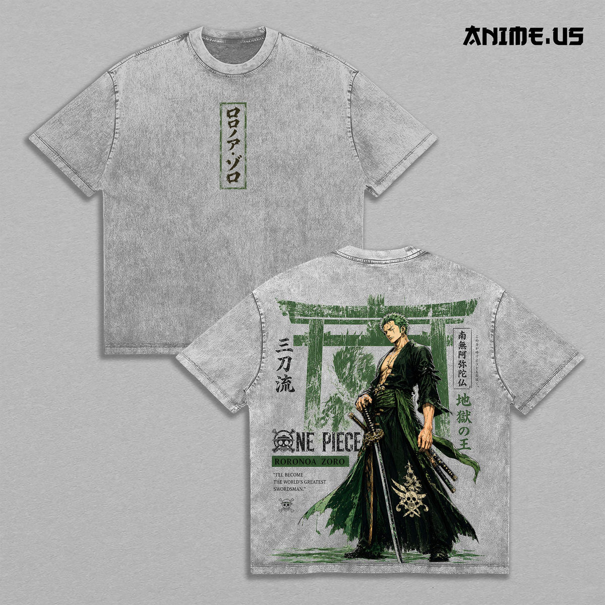 Roronoa Zoro Three-Sword Style OnePiece Anime Vintage Washed Tee
