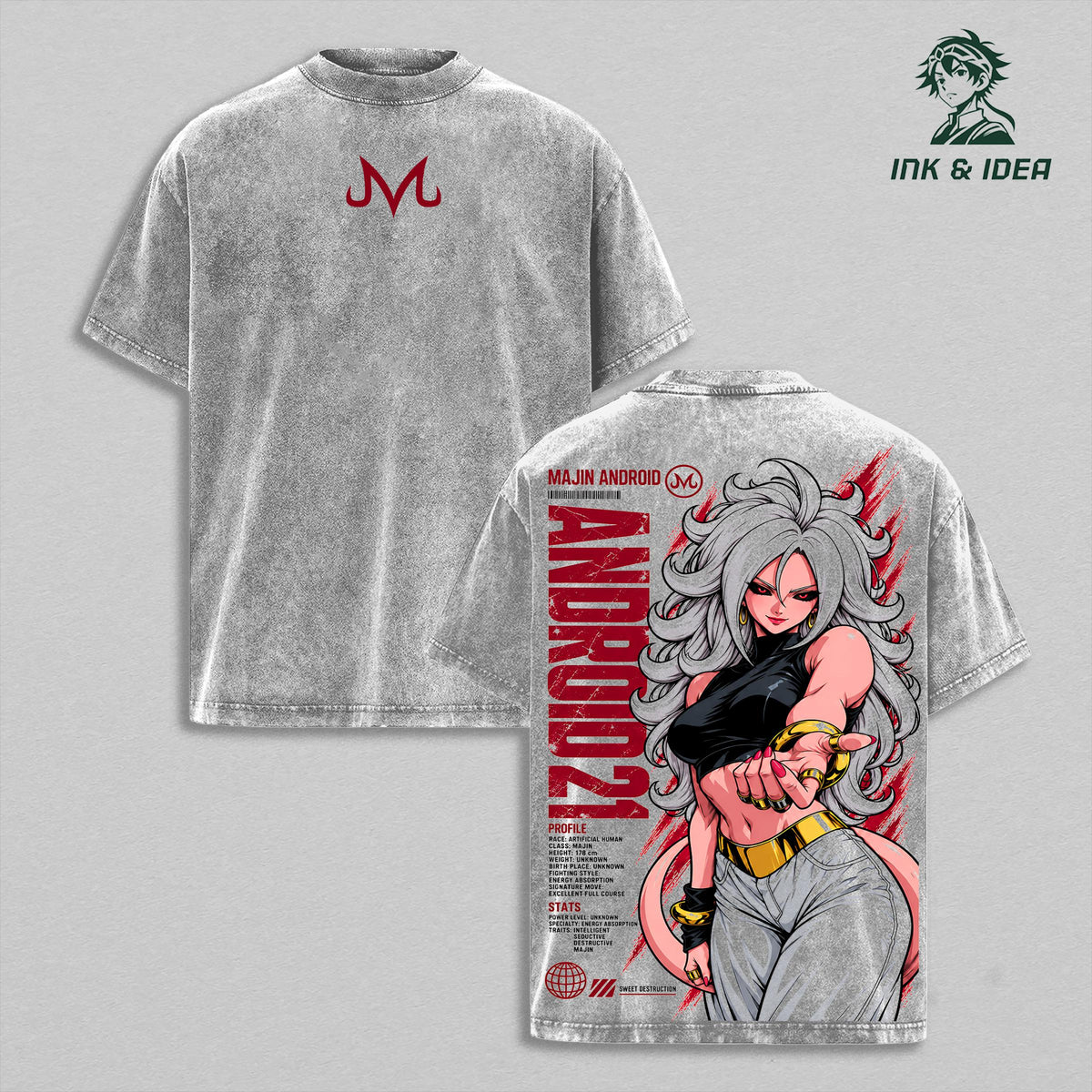 Android 21 Majin Form DBZ Sweet Destruction Anime Vintage Washed Tee