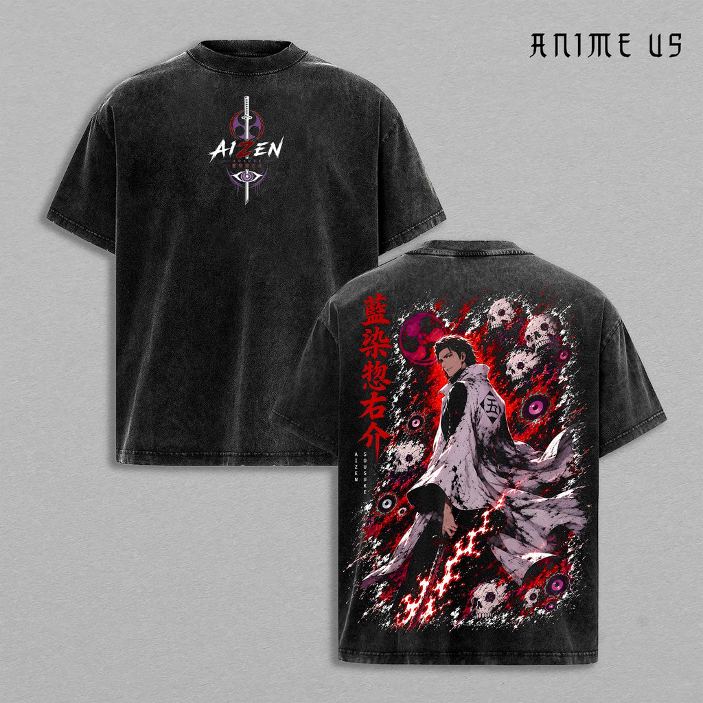 Aizen Sosuke Thousand Year Blood War Bleach Anime Shirt Villain King Vintage Washed Oversized Graphic Tee Soul Reaper