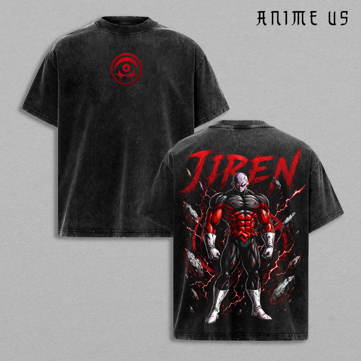 Jiren DBS Anime Shirt, Tournament of Power Anime Graphic Tee, Red Aura Muscle Design, Vintage Washed Oversized Streetwear Back Print T-Shirt