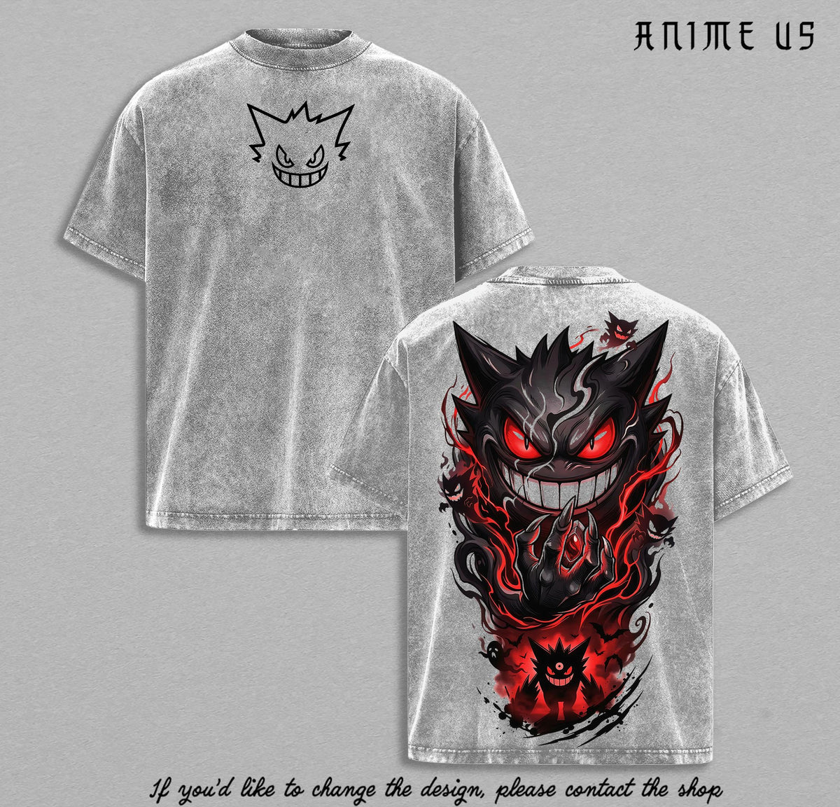 Shadow Ghost Creature Anime Graphic T Shirt Vintage Washed Oversized Streetwear Tee Dark Monster Smile Red Aura Aesthetic Unisex Gift for PKM Fans