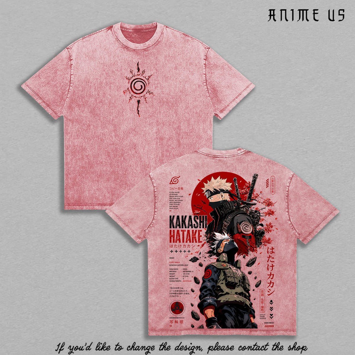 Kakashi Hatake Naruto Anime Vintage Washed T-Shirt Sharingan Ninja Graphic Tee Oversized Heavy Cotton Streetwear Manga Shirt Gift for Anime Fans