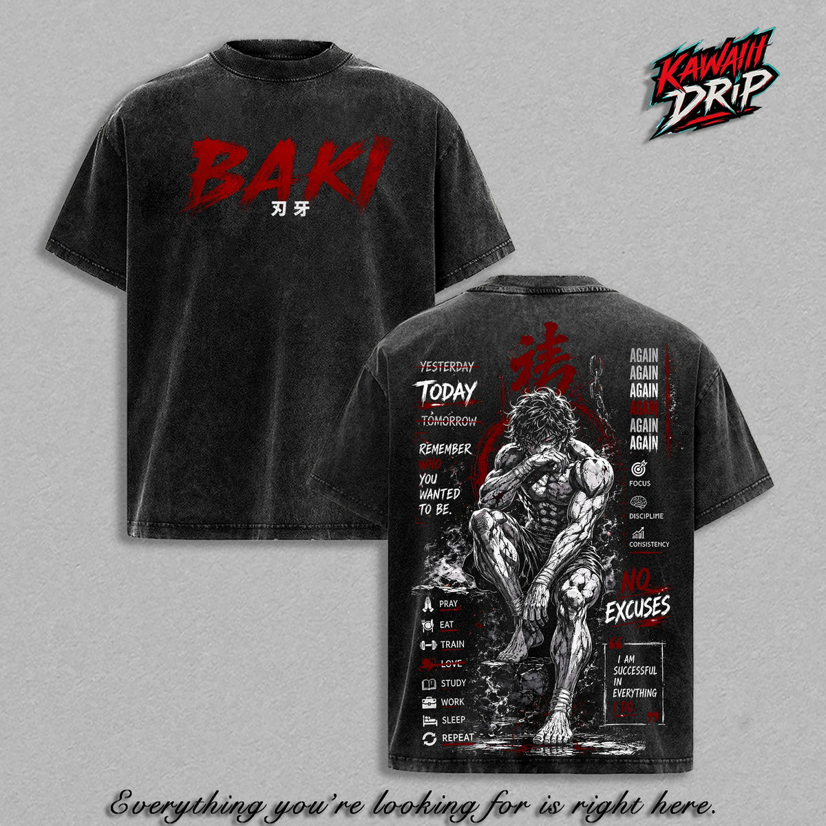 Baki Hanma Martial Arts Anime Vintage Washed Tee
