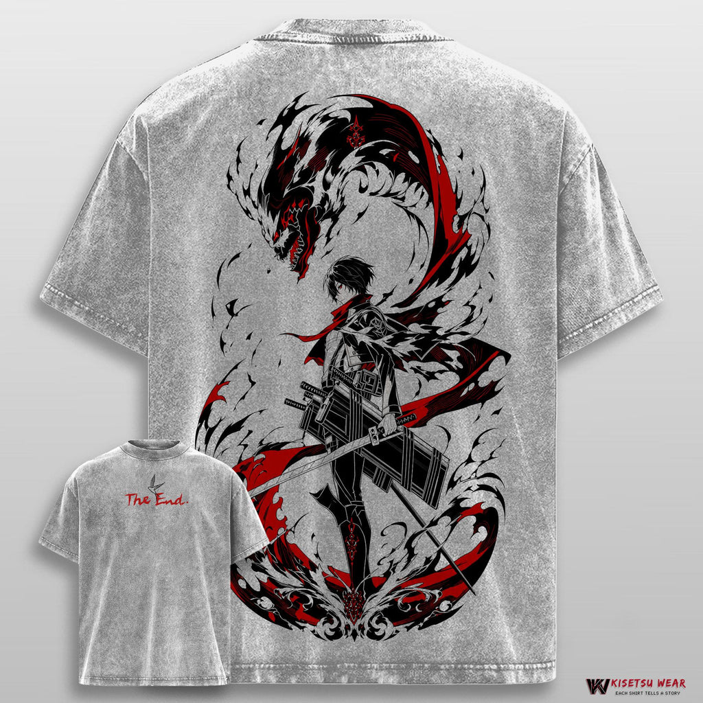 Mikasa Ackerman T Shirt – AOT Anime Tee, Vintage Washed Oversized Streetwear