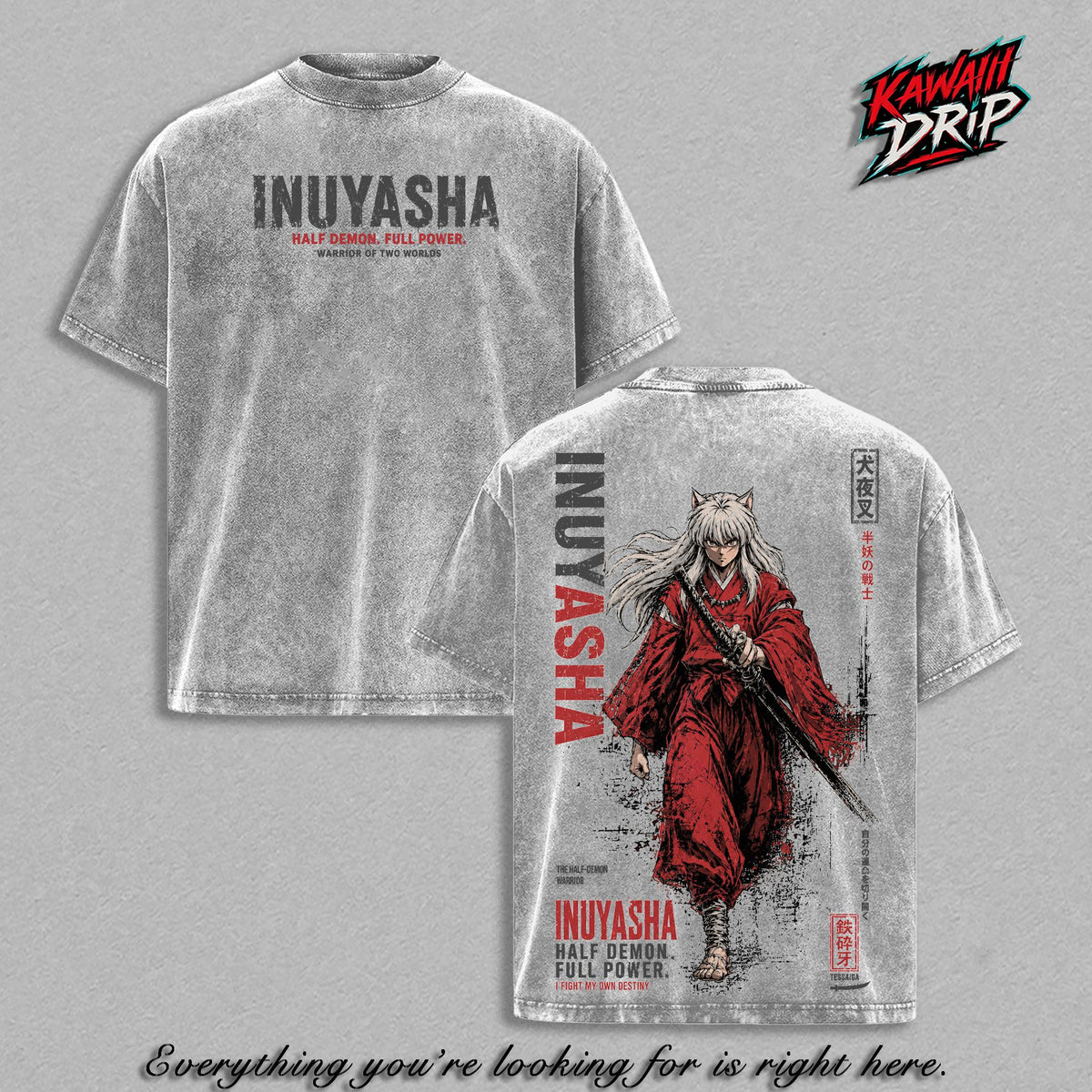 Inuyasha Tessaiga Warrior Anime Vintage Washed Tee