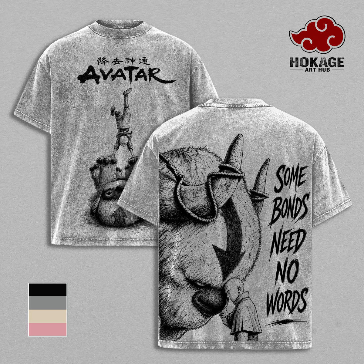 Aang Avatar T-Shirt, Appa Graphic Tee, Vintage Washed Anime Shirt, Oversized Heavyweight Cotton T Shirt, Streetwear Manga Graphic Tee